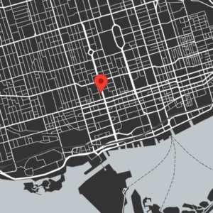 Map showing the location of Maze Solutions at 192 Spadina Avenue in Toronto.